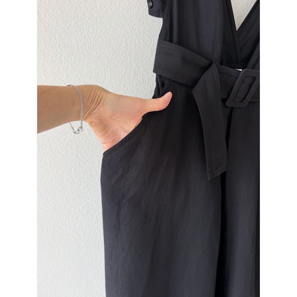 Maeve Anthropologie Black Belt Jumper Dress Viscose Linen Office Sleeveless XS - Picture 5 of 15
